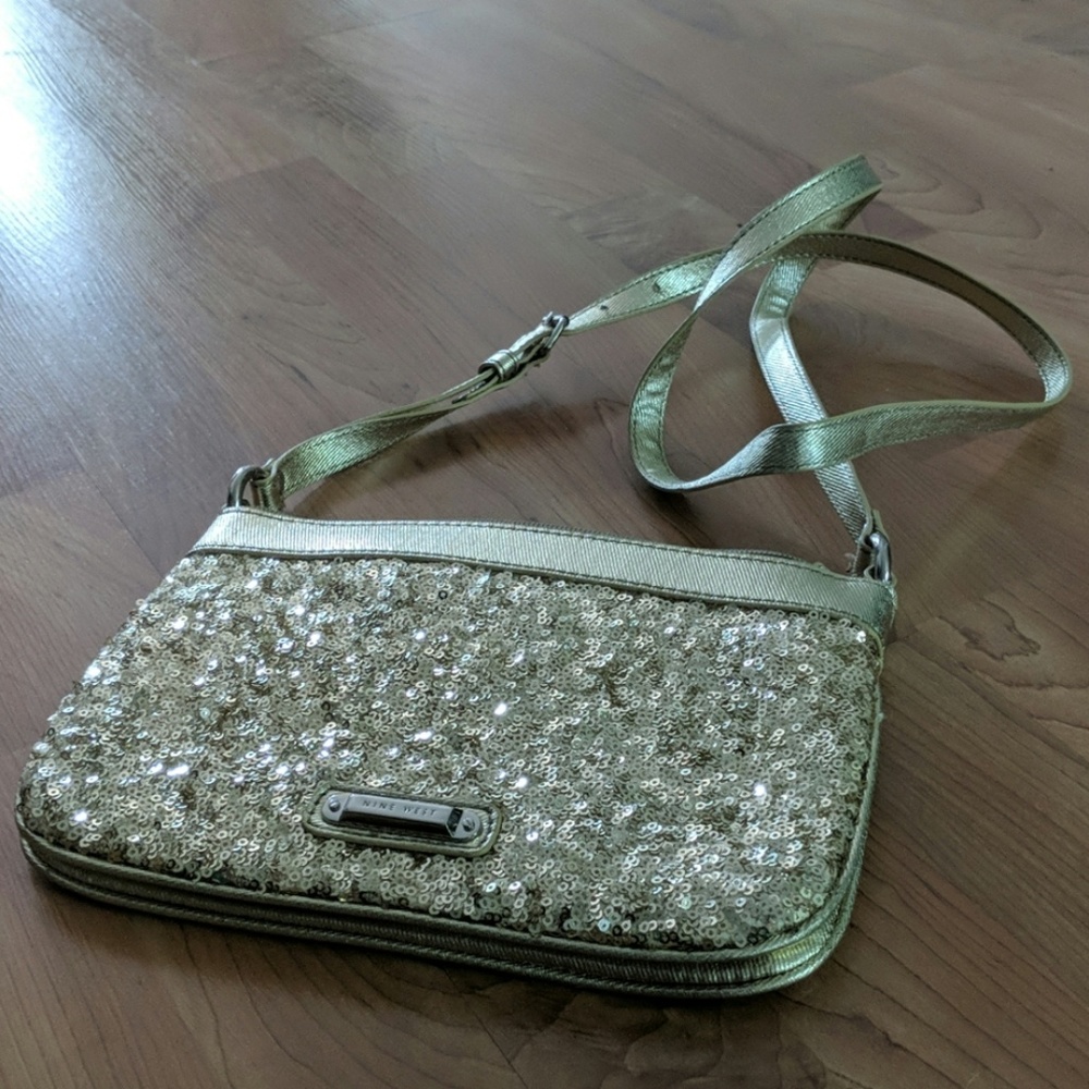 Gold sequin cross over purse